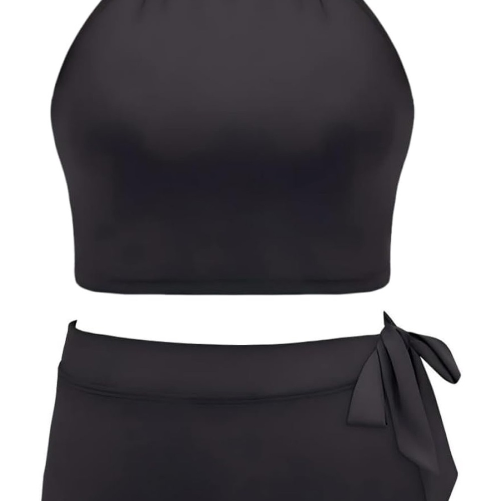 High-Neck Black Bikini Set with Side Tie